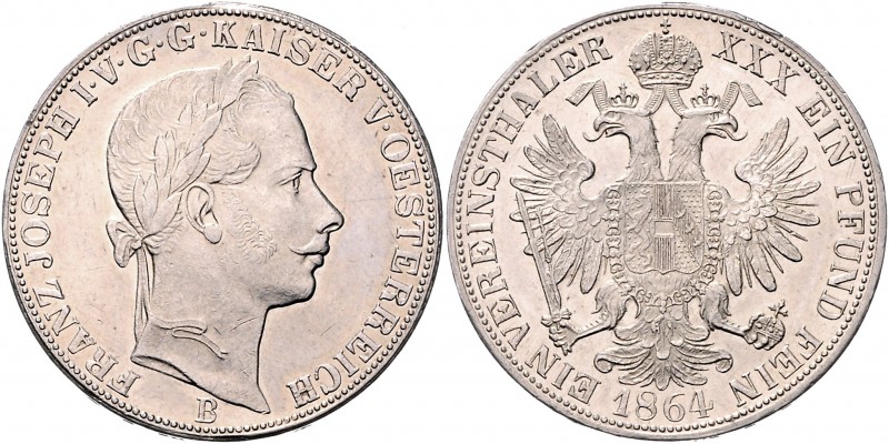 Franz Joseph I. 1848 - 1916
Vereinstaler, 1864 B. Kremnitz
18,58g
Fr. 1419
vz