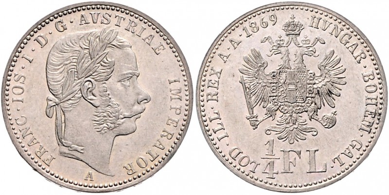 Franz Joseph I. 1848 - 1916
1/4 Gulden, 1869 A. Wien
5,34g
Fr. 1550
vz