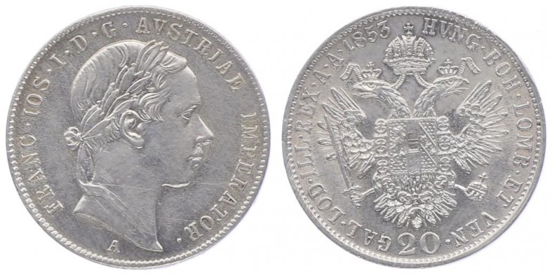 Franz Joseph I. 1848 - 1916
20 Kreuzer, 1853 A. Wien
4,42g
Fr. 1564
vz