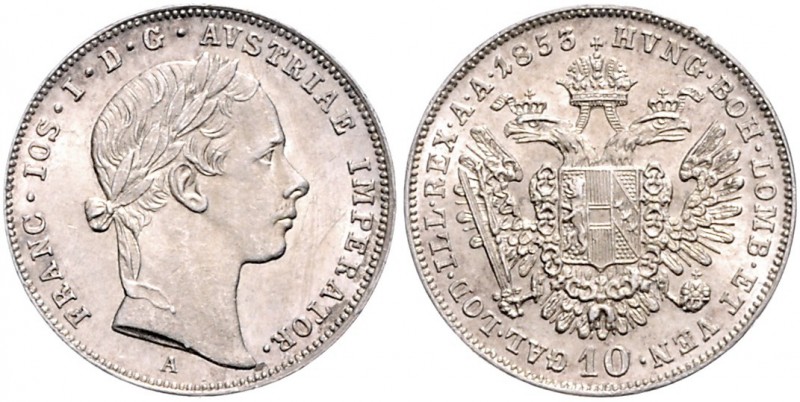 Franz Joseph I. 1848 - 1916
10 Kreuzer, 1853 A. Wien
2,18g
Fr. 1584
stgl