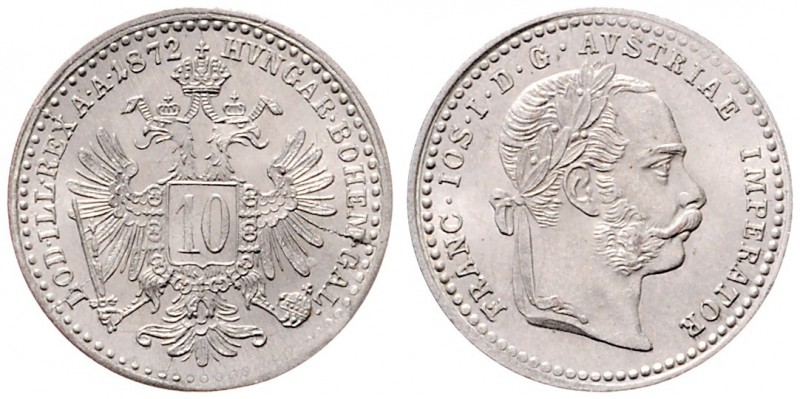 Franz Joseph I. 1848 - 1916
10 Kreuzer, 1872. Wien
1,63g
Fr. 1605
stgl