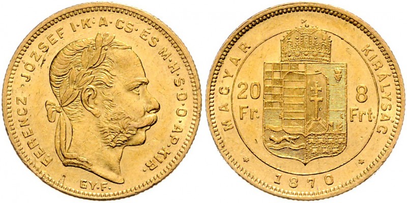 Franz Joseph I. 1848 - 1916
8 Forint, 1870 GY.F. Nagybanya
6,44g
Fr. 1715
ss/vz