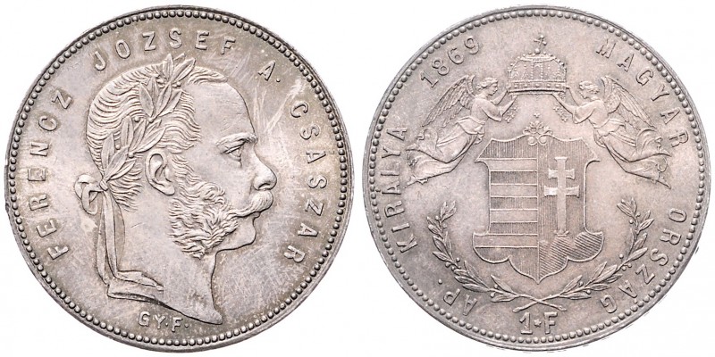 Franz Joseph I. 1848 - 1916
1 Forint, 1869 GY.F.. Nagybanya
12,32g
Fr. 1770
stgl