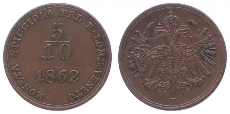 Franz Joseph I. 1848 - 1916
5/10 Soldo, 1862 B. Kremnitz
1,72g
Fr. 1893
vz