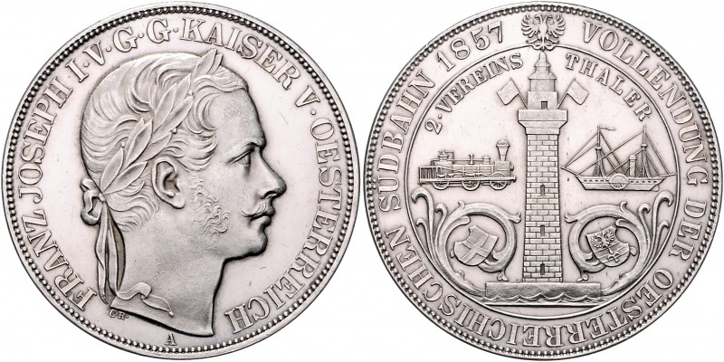 Franz Joseph I. 1848 - 1916
2 Vereinstaler - Südbahn, 1857 A. Wien
37,11g
Fr. 19...