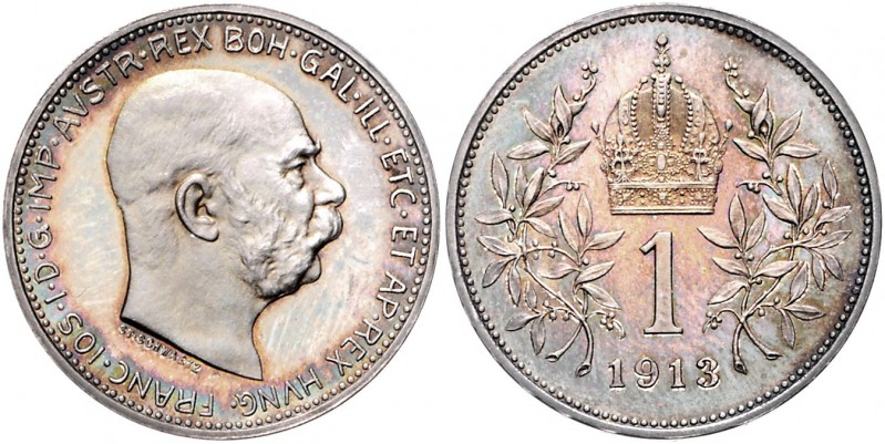 Franz Joseph I. 1848 - 1916
1 Krone, 1913. Wien
5,00g
Fr. 1982
EA/PP