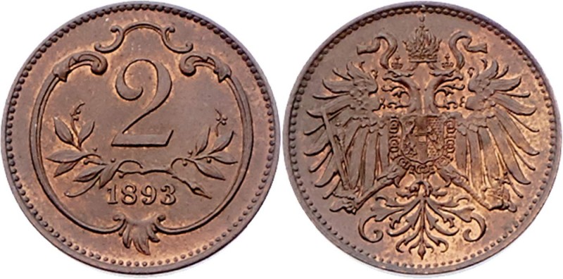 Franz Joseph I. 1848 - 1916
2 Heller, 1893. Wien
3,32g
Fr. 2009
f.stgl