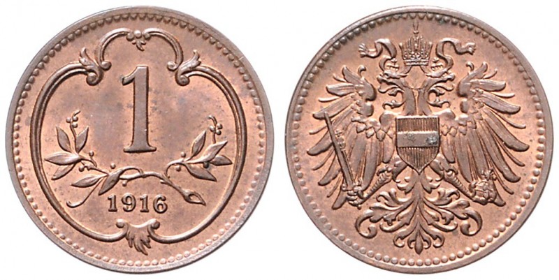 Franz Joseph I. 1848 - 1916
1 Heller, 1916. mit Bindenschild
Wien
1,66g
Fr. 2053...