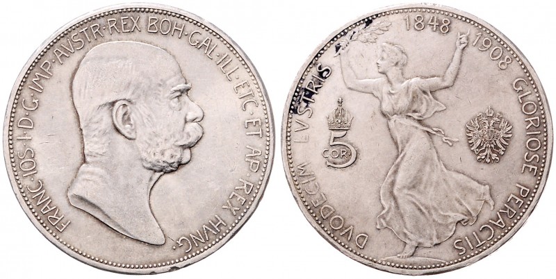 Franz Joseph I. 1848 - 1916
5 Kronen, 1908. Jubiläum
Wien
24,05g
Fr. 2185
vz/stg...