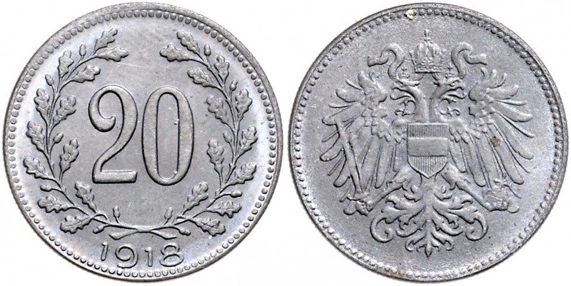 Karl I. 1916 - 1918
20 Heller, 1918. Wien
3,29g
Fr. 2209
stgl