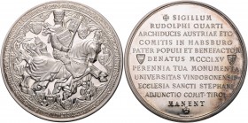 Silbermedaille, o.J. (1965)
2. Republik 1945 - heute. auf die Gründung der Universität im Jahr 1365, Siegel Rudolfs IV. / 11 Zeilen Schrift, Dm 72,5 m...