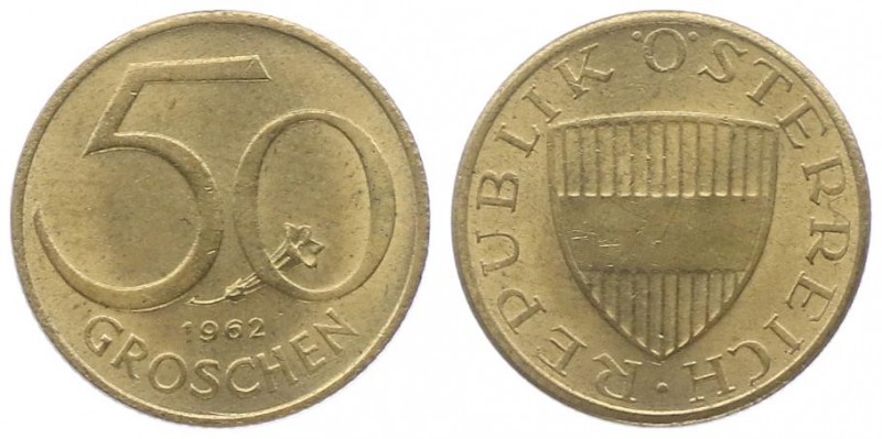 50 Groschen, 1962
2. Republik 1945 - heute. Wien. 3,00g
Her. 77
stgl