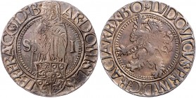 Stephan und seine Brüder 1505 - 1526
Schlick. Taler, o. Jahr. Joachimstal
28,55g
Dav. 8141 A, Doneb. 3754 var.
Münzzeichen Stern
ss