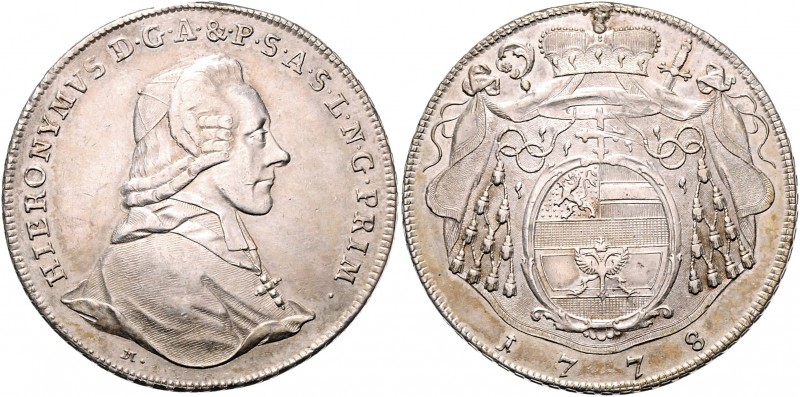 Hieronymus Graf Colloredo 1772 - 1803
Salzburg - Erzbistum. Taler, 1778 M. Salzb...