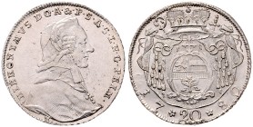 Hieronymus Graf Colloredo 1772 - 1803
Salzburg - Erzbistum. 20 Kreuzer, 1780. Salzburg
6,68g
HZ 3270
vz/stgl