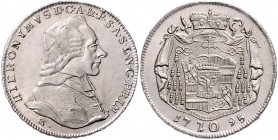 Hieronymus Graf Colloredo 1772 - 1803
Salzburg - Erzbistum. 10 Kreuzer, 1795. Salzburg
3,91g
HZ 3315
vz/stgl