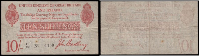 Ten Shillings Bradbury T12.2 Type 2 with the prefix accompanied by a small numbe...