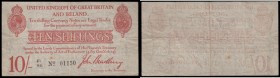 Ten Shillings Bradbury T12.2 Type 2 with the prefix accompanied by a small number 1 issue 1915 serial number F1/86 01150. Red and uniface featuring cr...