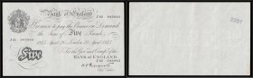Five Pounds Peppiatt White note London branch dated 28 April 1945 the date on which Benitto Mussolini was executed Serial no. J05 045963, VF or better...