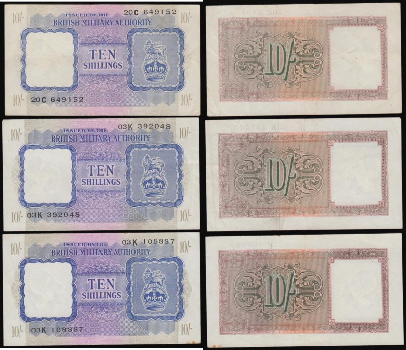 British Military Authority (3) a mixed grade average VF - GVF trio of the 10 Shi...