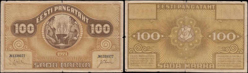 Estonia Eesti Vabariigi 100 Marka Pick 56a dated 1921 serial number 1339577, abo...