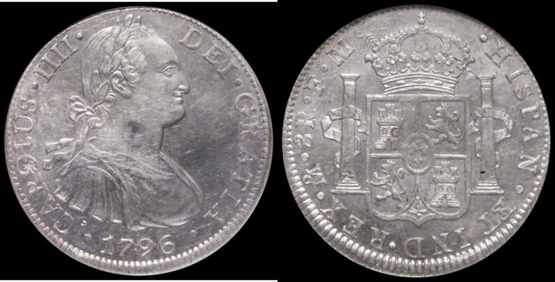 Mexico 8 Reales 1796 MO FM KM#109 the obverse with two small chopmarks, the reve...