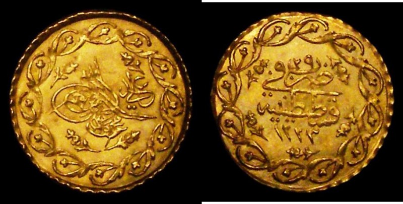 Turkey Half Cedid Mahmudiye Gold AH1223/29 (1837), 0.80 grammes, KM#644 About EF...