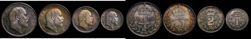 Maundy Set 1906 ESC 2522, Bull 3612 EF to UNC the Fourpence UNC, Threepence UNC ...