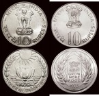 India 10 Rupees (2) 1970 FAO Bombay Mint, Proof KM#186 UNC with a few light hairlines, retaining almost full original brilliance, 1973 FAO Bombay Mint...