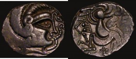 Celtic - Armorica (Channel Islands and North West Gaul) Billon Stater Obverse: Stylized head right, Reverse horse and rider with reins, cross of pelle...