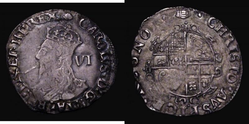 Sixpence Charles I Group D, Fourth Bust, type 3a, No inner circles, Reverse: Ova...