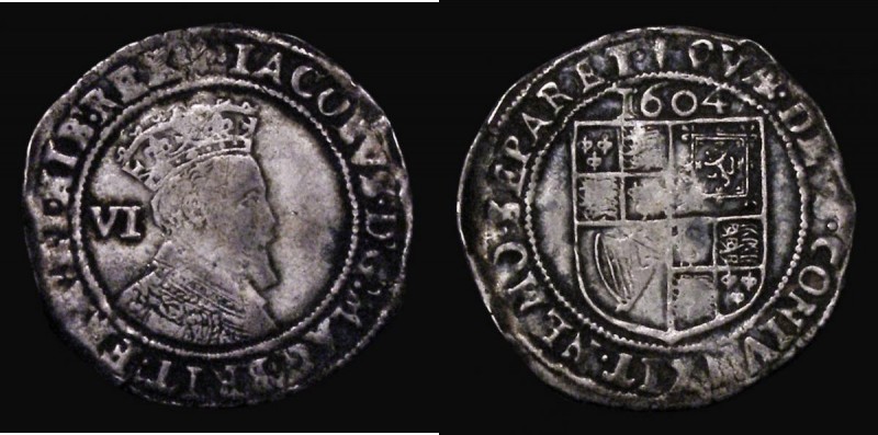 Sixpence James I 1604 Second Coinage, Third Bust, S.2657 mintmark Lis, 2.90 gram...