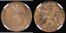 Farthing 1873 Low 3 in date (3 touches linear circle) Freeman 524, dies 3+B in an NGC holder and graded MS62 RB

Estimate: GBP 35 - 45