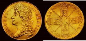 Five Guineas 1687 TERTIO second laureate bust S3397A better than EF with reflective almost prooflike fields with a pleasing orange/dark gold toning
...