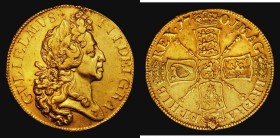 Five Guineas 1701 Fine Work DECIMO TERTIO edge S.3456 VF/NVF plugged at the top of the obverse, the surfaces otherwise undamaged, and vastly superior ...