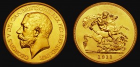 Five Pounds 1911 S.3994 Lustrous UNC retaining much original lustre, the reverse with a hint of toning on the highest parts of the St. George figure, ...