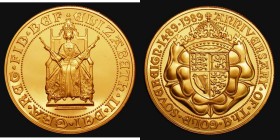 Five Pounds Gold 1989 500th Anniversary of the First Gold Sovereign Proof S.SE6 nFDC with very minor hairlines, retaining full original mint brillianc...