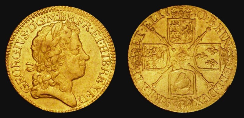 Guinea 1720 S.3631 Good Fine with a slight doubling to the King's profile

Est...