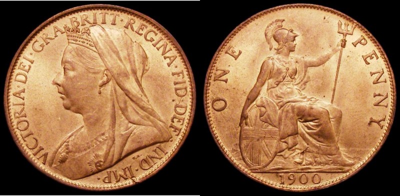 Penny 1900 Freeman 153 dies 1+B UNC with practically full lustre and a small edg...