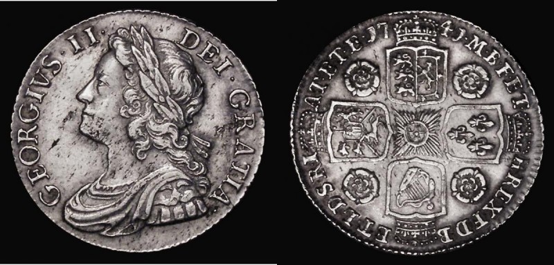 Shilling 1741 Roses ESC 1202, Bull 1717 VF with some haymarking, the obverse per...