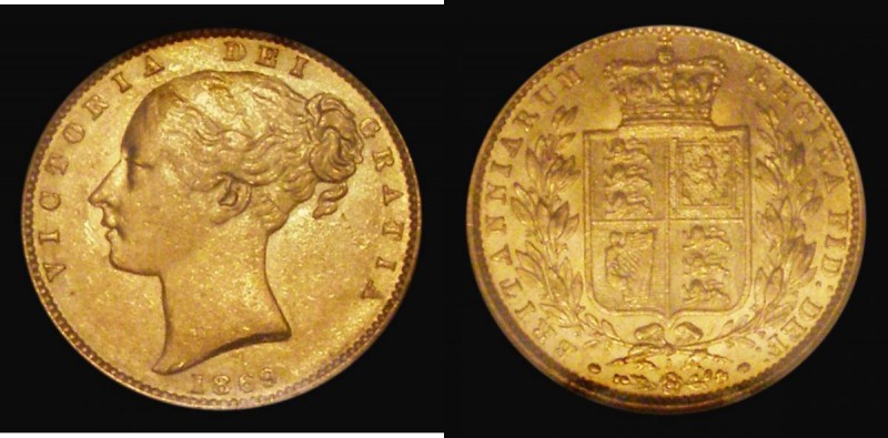 Sovereign 1869 Marsh 53, S.3853, Die Number 1, in an NGC holder 'Douro Treasure'...