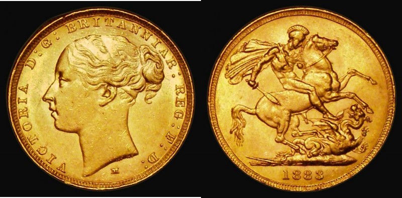 Sovereign 1883M George and the Dragon, Horse with short tail, B.P. in exergue, S...