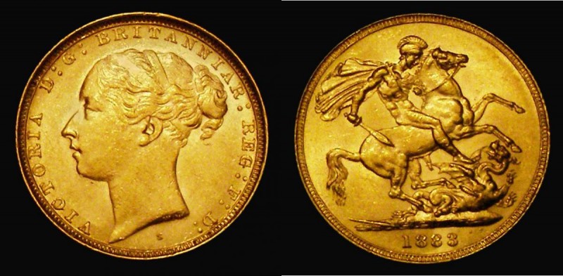 Sovereign 1883S George and the Dragon, WW complete on truncation S.3858E, Marsh ...