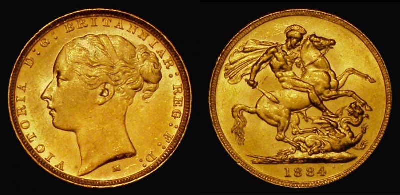 Sovereign 1884M George and the Dragon, WW complete on truncation, S.3857C EF and...