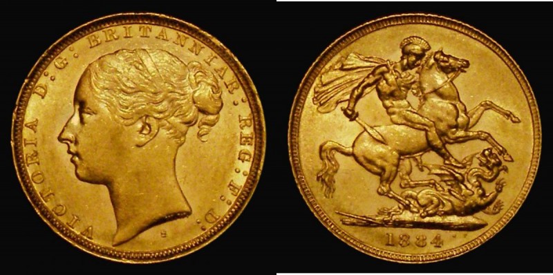 Sovereign 1884S George and the Dragon, WW complete on truncation, S.3858E, Marsh...