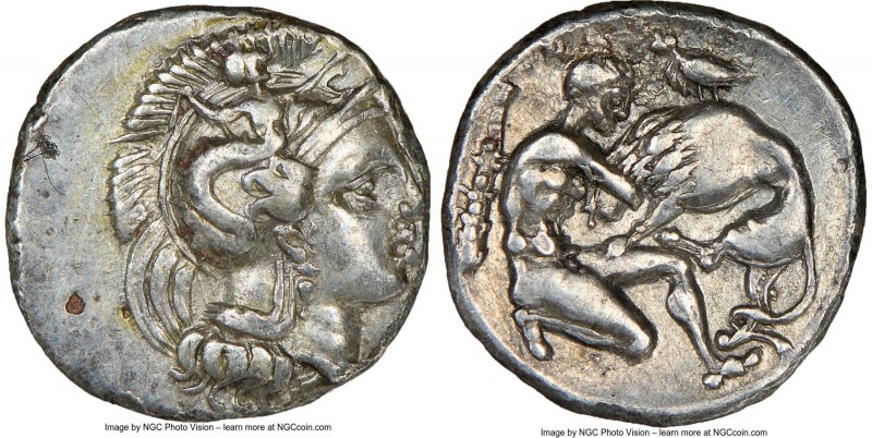 CALABRIA. Tarentum. Ca. 380-280 BC. AR/AE fourree diobol (12mm, 1.01 gm, 3h). NG...