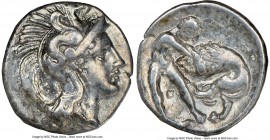CALABRIA. Tarentum. Ca. 380-280 BC. AR diobol (12mm, 10h). NGC XF. Ca. 325-280 BC. Head of Athena right, wearing crested Attic helmet decorated with f...