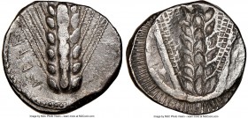 LUCANIA. Metapontum. Ca. 470-440 BC. AR stater (19mm, 12h). NGC VF, brushed, edge filing. META, barley ear with six grains; dotted border on raised ri...