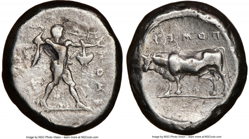 LUCANIA. Poseidonia. Ca. 470-420 BC. AR stater (19mm, 12h). NGC Choice Fine, bru...