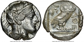ATTICA. Athens. Ca. 440-404 BC. AR tetradrachm (25mm, 17.26 gm, 10h). NGC MS 4/5 - 5/5, flan flaw. Mid-mass coinage issue. Head of Athena right, weari...